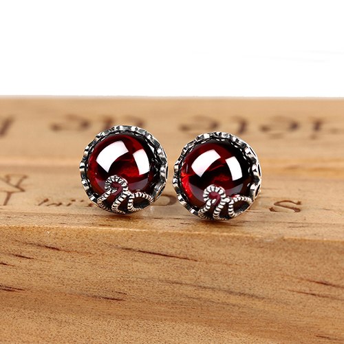 Vintage Flower Silver Earrings with Red Stone Elegant 925 Sterling Silver Earrings Female S925 Wedding Stud Earrings for Women