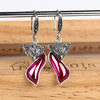 Vintage Fox Real Silver Earrings Red Garnet Long Tibetan 925 Sterling Silver Earrings Engagement Wedding S925 Earrings for Women