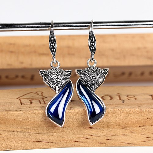 Vintage Fox Real Silver Earrings Red Garnet Long Tibetan 925 Sterling Silver Earrings Engagement Wedding S925 Earrings for Women