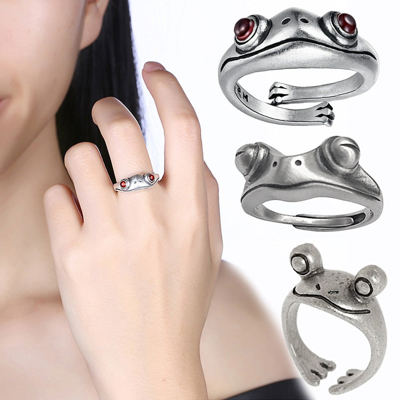 Vintage Frog Ring for Women Artistic Design Retro Opening Resizable Unisex Female Statement Rings Silver Color Gift 2021