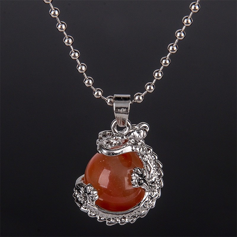 Vintage Gem Stone Round Ball Dragon Claw Pendant Necklace Silver Plated Link Chain Choker Long Necklace for Women Charm Jewelry