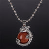 Vintage Gem Stone Round Ball Dragon Claw Pendant Necklace Silver Plated Link Chain Choker Long Necklace for Women Charm Jewelry