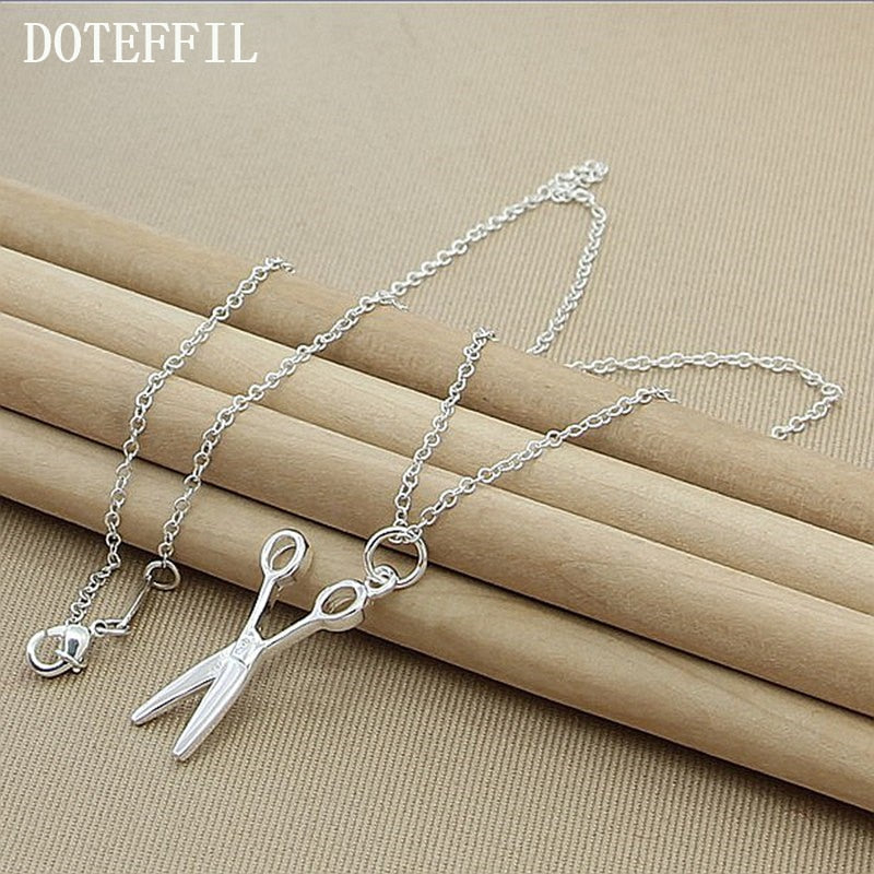 Vintage Geometric Simple Jewelry Scissors Necklace Antique 925 Sterling Silver Necklaces Pendants Chain Necklace