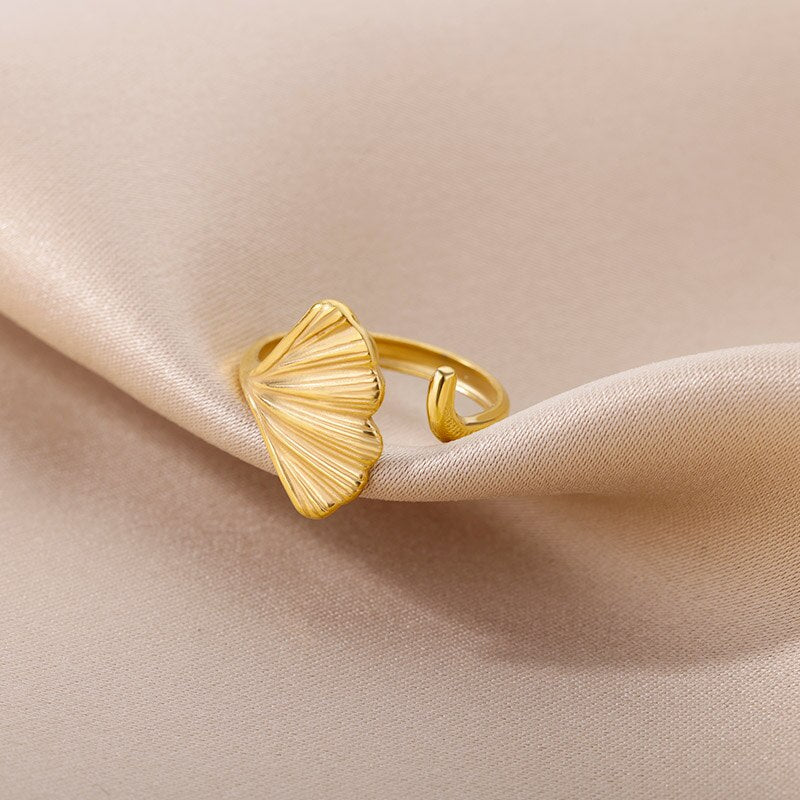 Vintage Ginkgo Leaf Rings For Women Stainless Steel Adjustable Open Finger Ring Bohemian Aesthetic  Party Jewerly anillos mujer