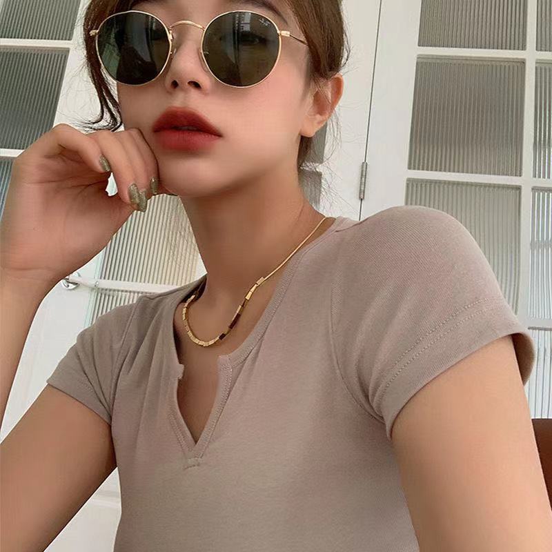 Vintage Girl Stainless Steel  Snake Chain Of Bone For Women Contracted Geometric Squares Collarbone Chain Jewelry
