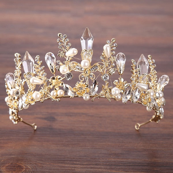 Vintage Gold Baroque Crystal Bride Wedding Crown tiara Hair Jewelry Accessories Pearl Queen Crown Bride Hair Accessories HG004