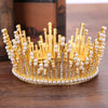 Vintage Gold Pearl Tiara Round Big Crown Crystal Rhinestones Bride Hair Jewelry Queen Crowns For Wedding Accessories Hairwear