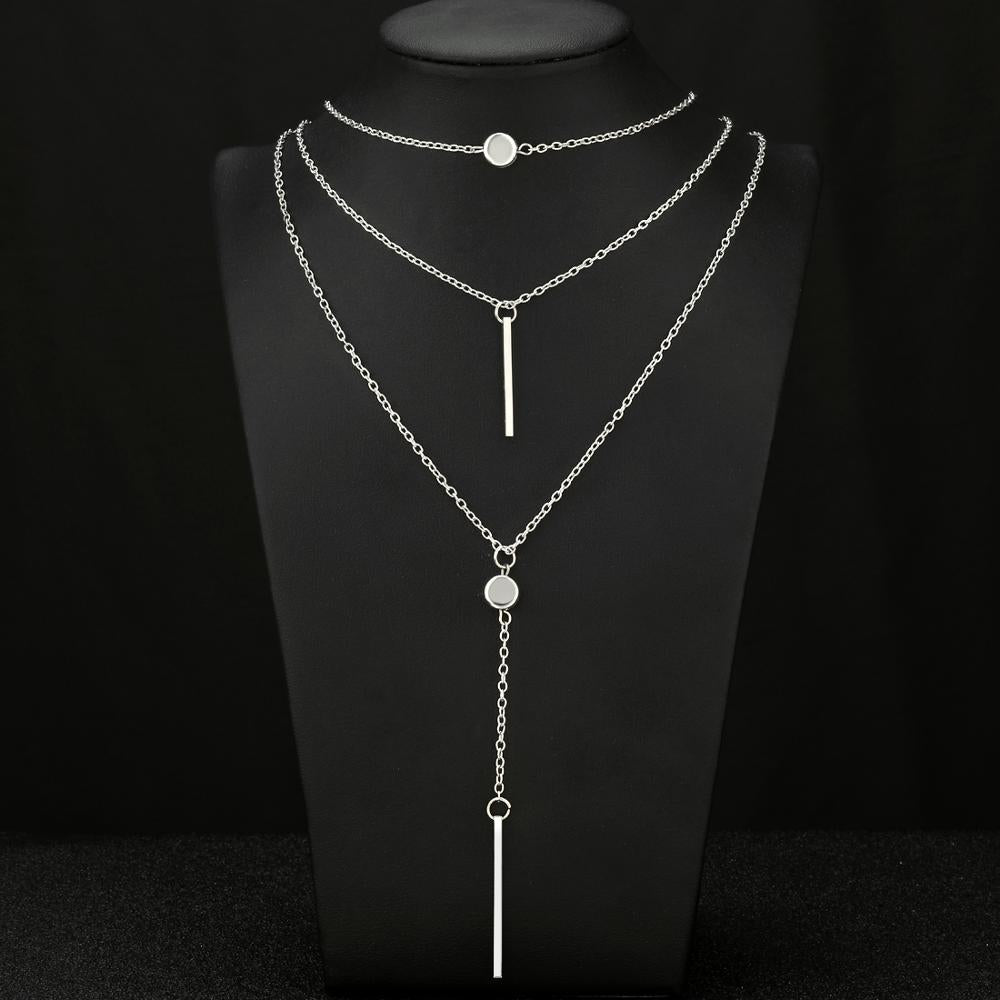 Vintage Gold Silver Color Multilayer Chain Pendant Necklace Women Moon Star Crescent Choker Statement Necklaces Jewelry Gifts