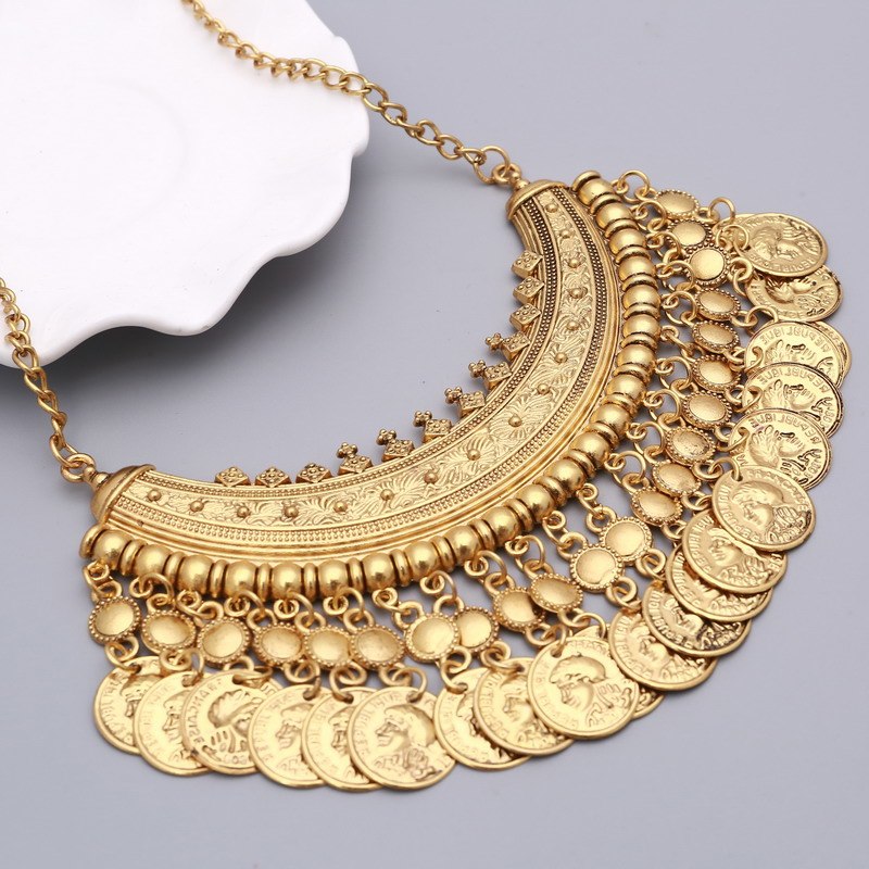 Vintage Gold Silver Maxi Statement Necklaces & Pendants Women Bohemian Coin Necklace Female Choker Collier Femme Bijoux Jewelry