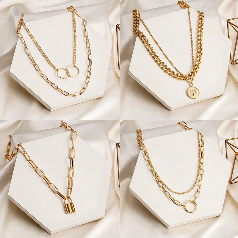 Vintage Golden Chains On The Neck  Choker Necklaces For Women Punk Metal Multi-layer Necklaces Female Jewelry 2022 Trend