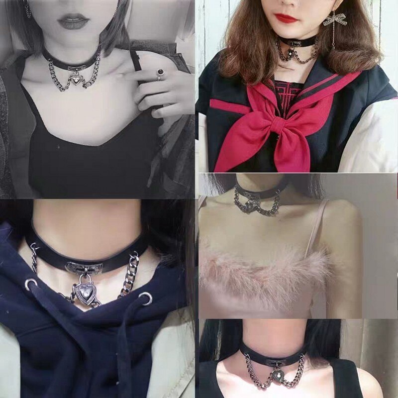 Vintage Gothic Heart Pendant Choker Necklaces For Women Girls Retro Trendy Punk Hip Hop Leather Neckalce Jewelry Gifts