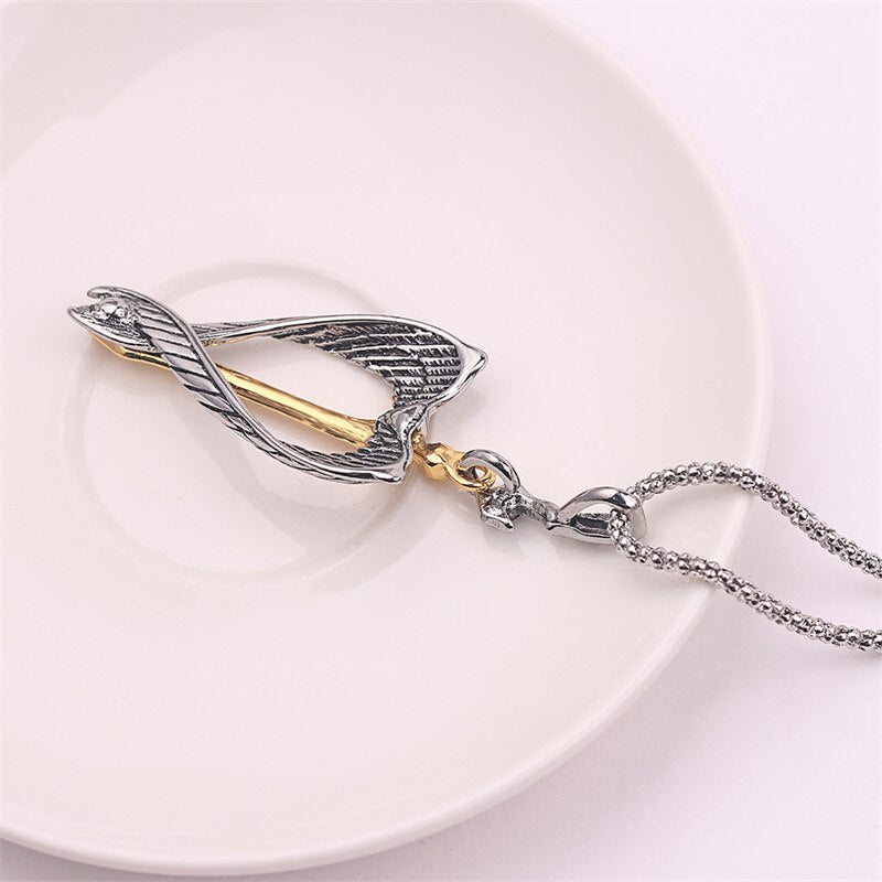 Vintage Gothic Religious Holy Sword Gold Cross Pendant Necklace Angel Wings Golden Soul Cross Necklace Men's Amulet Jewelry