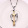 Vintage Gothic Religious Holy Sword Gold Cross Pendant Necklace Angel Wings Golden Soul Cross Necklace Men's Amulet Jewelry