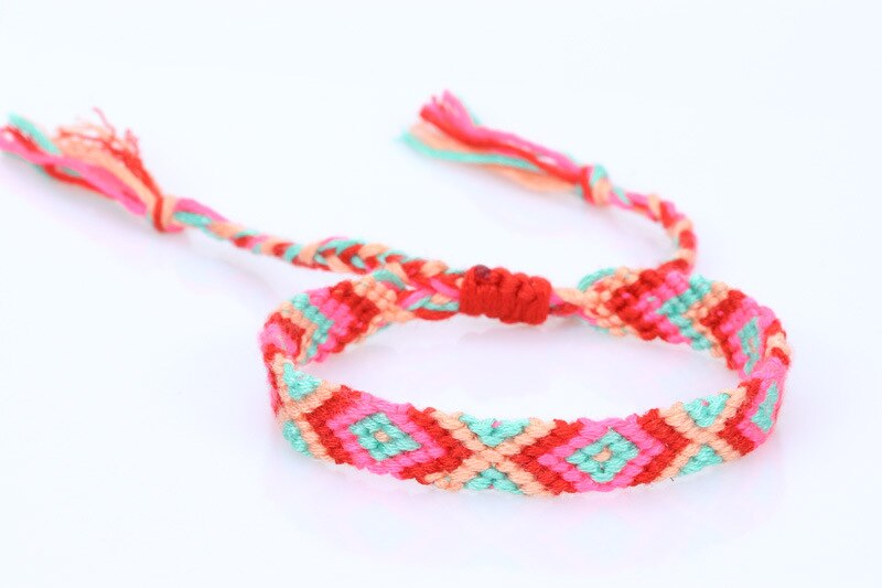 Vintage Handmade Boho Wave Bracelet Multicolor Rainbow Fabric Braided Bracelet Bohemian Woven Bracelets for Women
