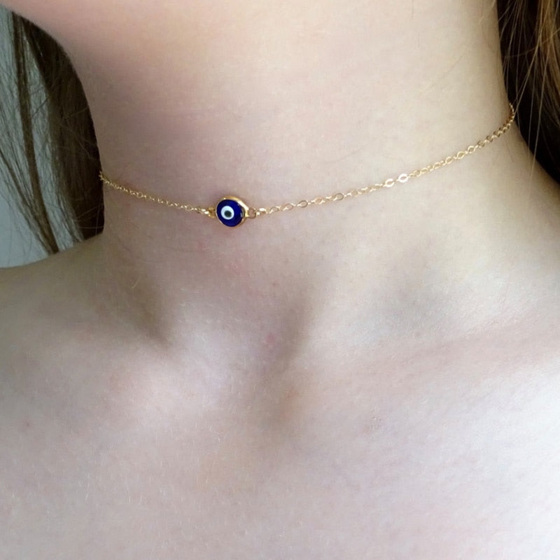 Vintage Hot Turkish Pendant Necklaces Gold Silver Chain Blue Eyes Choker Jewelry Simple Womens Girls clavicle Necklaces