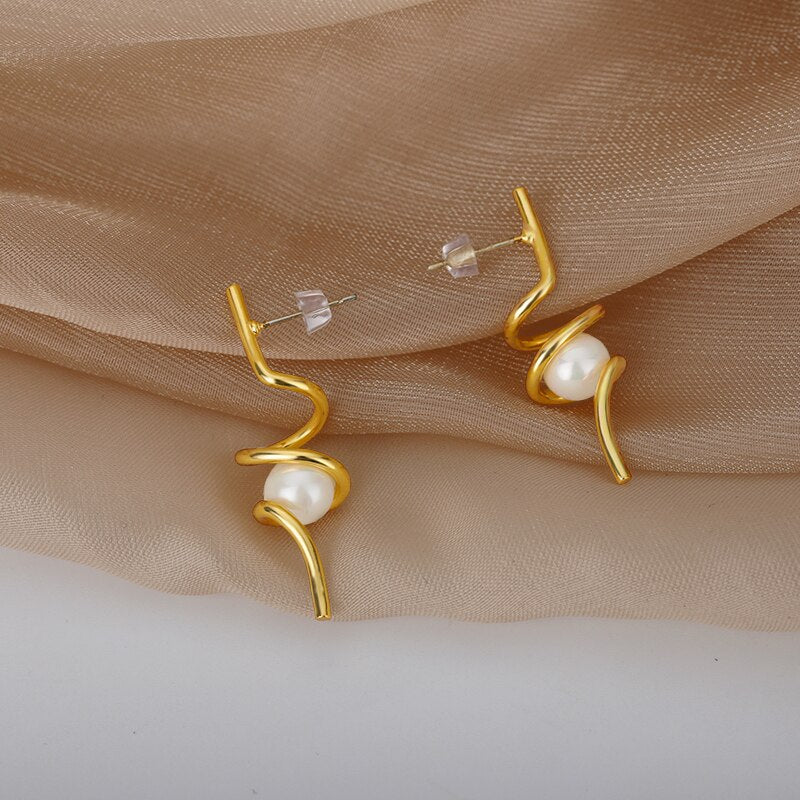 Vintage Imitation Pearl Earrings For Women Stainless Steel Geometric Elegant Stud Earring 2023 Trend Couple Party Jewelry Gift