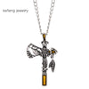 Vintage Indian Axe Alloy Pendant Necklace with Carved Eagle and Wolf Head Punk Exaggerated Style Jewelry Chain for Men Boys