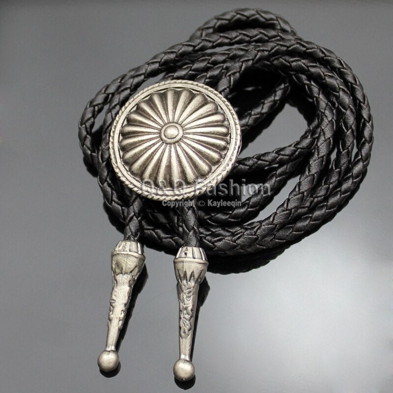 Vintage Indian Cowboy Dome Leather Rodeo Western  Bolo Bola Tie Necktie Jewelry  New