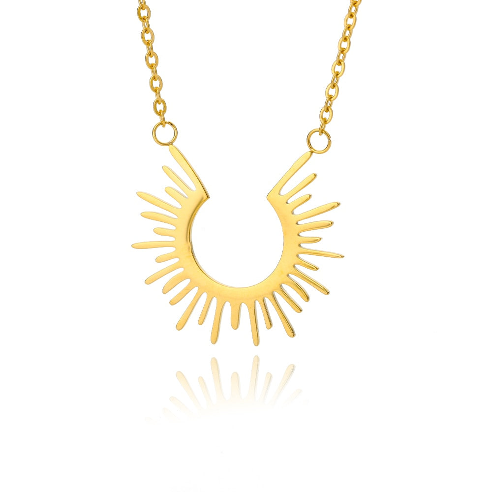 Vintage Irregular Necklace For Women Men Minimalism Stainless Steel Half Circle Sun Pendant Necklaces Goth Asthetic Jewerly