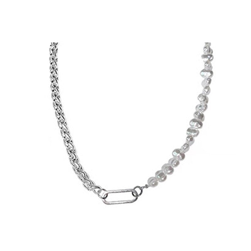 Vintage Irregular Pearl Stitching Necklaces For Women Hip-Hop Basic Punk Style Asymmetric Clavicle Chain Gothic Titanium Steel