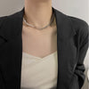 Vintage Irregular Pearl Stitching Necklaces For Women Hip-Hop Basic Punk Style Asymmetric Clavicle Chain Gothic Titanium Steel