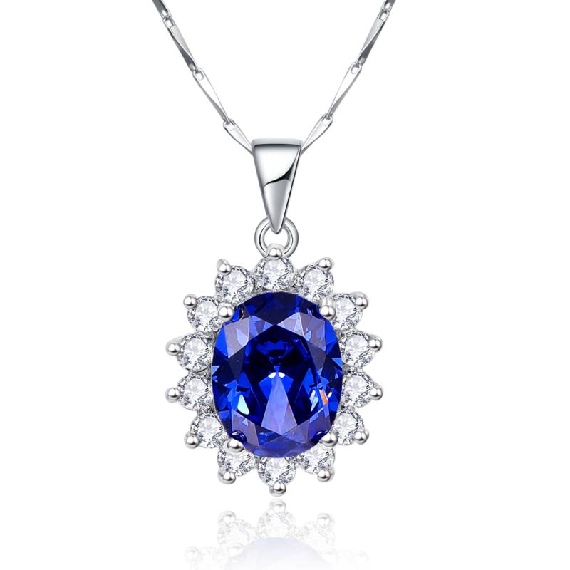 Vintage Jewelry 925 Sterling Silver Necklace Princess Kate Sapphire 8.15Ct Stone Charms Necklace Pendants Jewelry With Gift Box