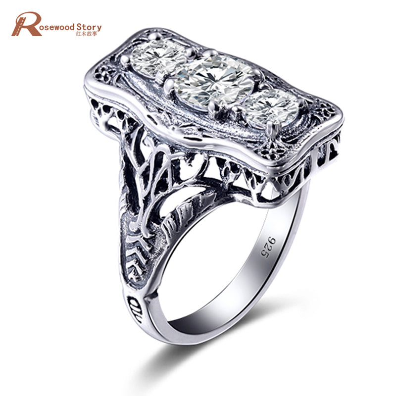 Vintage Jewelry Big Stone Rings 925 Sterling Silver Engagement White Cubic Zirconia Cocktail Ring Wedding Bague Classic Fashion
