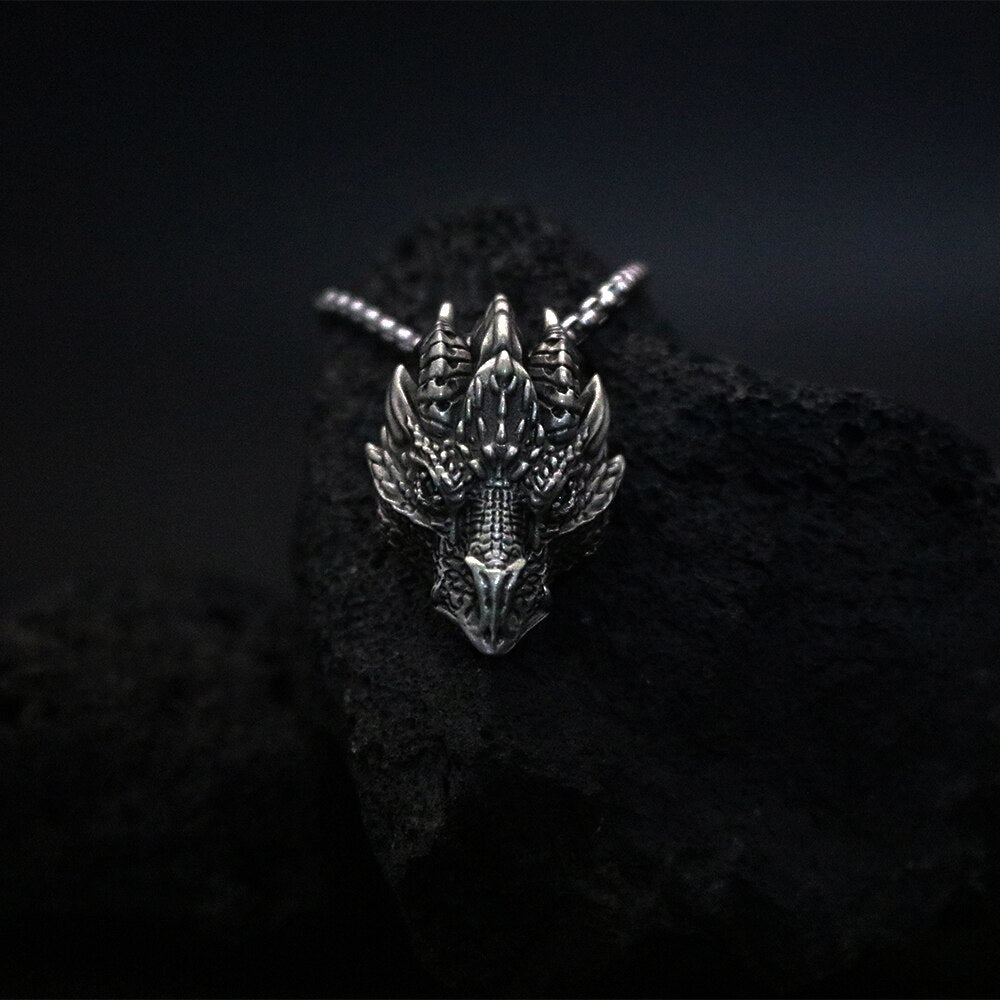 Vintage Jewelry Cool Unisex Dragon Pendant Necklace Medieval Symbolic Necklace Dragon Jewelry Charm Jewelry Pure Tin Necklace