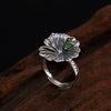 Vintage Jewelry Retro Jasper 100% 925 Sterling Silver Handmade Lotus Leaf Ring For Women Open Cuff Ladies Rings