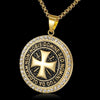 Vintage Knights Templar Stainless steel Pendant Iron Cross Men's Necklace 24Inch Chain Biker Maltese Cross Rhinestone Necklace P