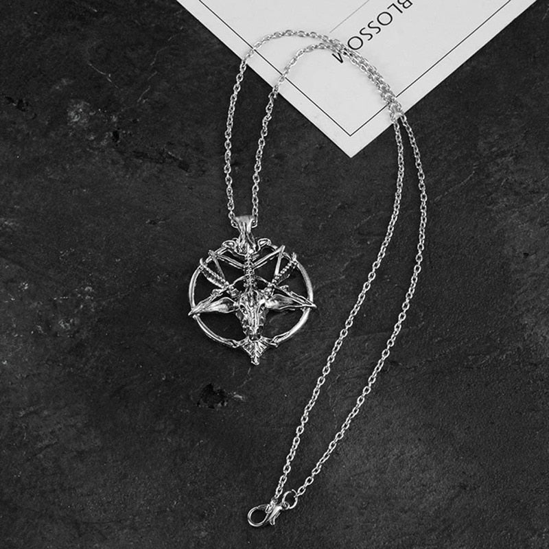 Vintage Kuroshitsuji Pentagram Skull Goat Head Necklace Punk Rock Hollow Sheep Skulls Pendant Necklaces For Women Men Jewelry