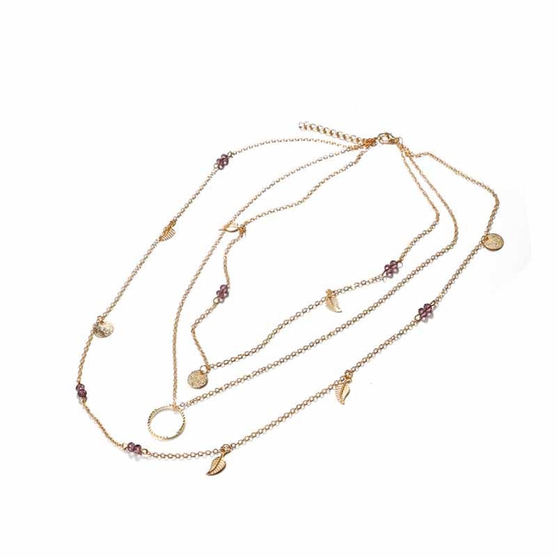 Vintage Leaf Necklaces for Women Multi-layer Metal Tassel Necklaces Jewerlry Long Sweater Chain Necklace Women Silver Gold 8