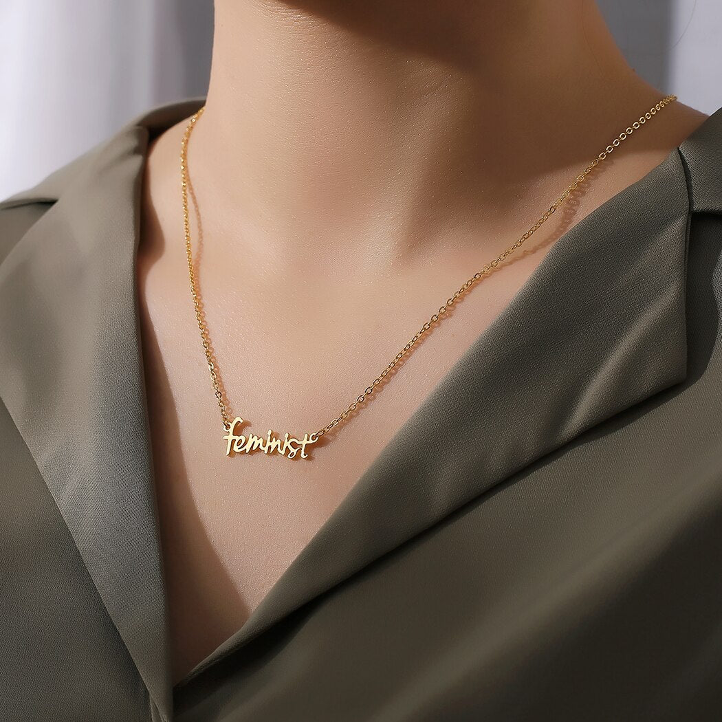 Vintage Letter Feminist Necklaces for Girls Women The Future Is Female Pendant Dainty Strong Woman's Jewelry Gift Collier Bijoux