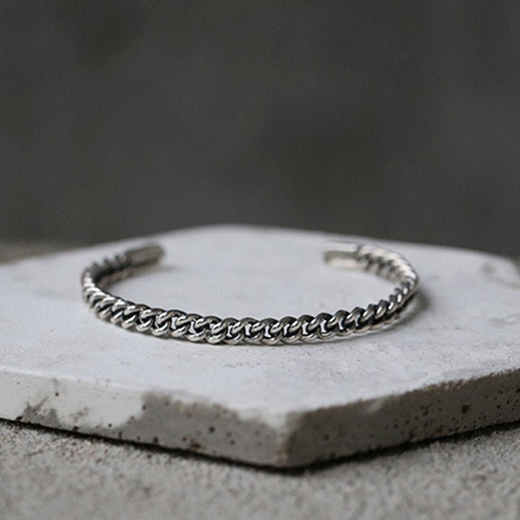 Vintage Link Chain 925 Sterling Silver Adjustable Bangle