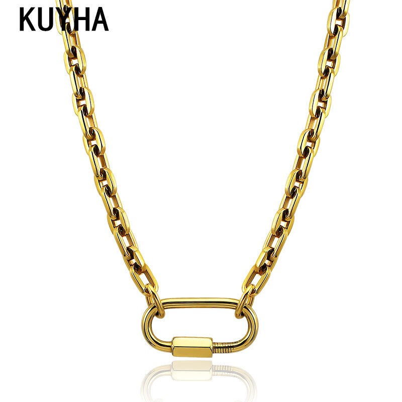 Vintage Lock Pendant Chain Link Choker Necklace Statement For Women Personalized 316L Stainless Steel Necklaces Jewelry