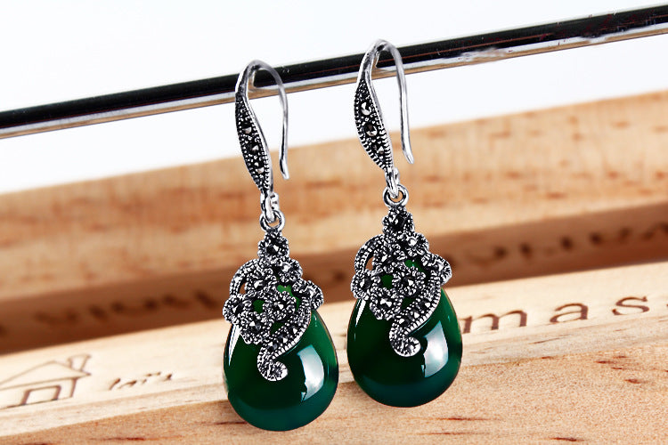 Vintage Long Silver Earrings Women Drop Water Garnet 925 Silver Earrings Engagement Party Tibetan Silver Earrings 2020 Jewelry