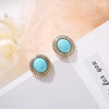 Vintage Marble Crack Oval Blue Stone Stud Earrings For Women Gold Silvery Earring Literary Style Jewelry Accessories Gift