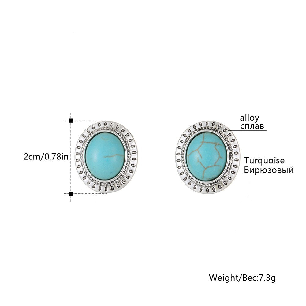 Vintage Marble Crack Oval Blue Stone Stud Earrings For Women Gold Silvery Earring Literary Style Jewelry Accessories Gift