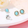 Vintage Marble Crack Oval Blue Stone Stud Earrings For Women Gold Silvery Earring Literary Style Jewelry Accessories Gift