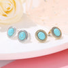 Vintage Marble Crack Oval Blue Stone Stud Earrings For Women Gold Silvery Earring Literary Style Jewelry Accessories Gift