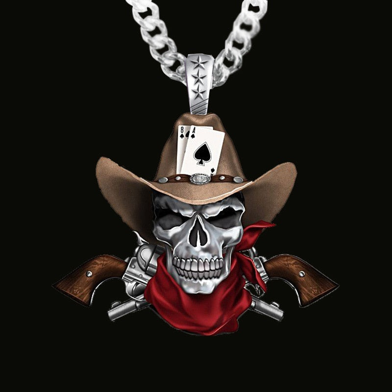 Vintage Men's Gothic Punk Cowboy Hat Skull Pendant Necklace HipHop Men's Rock Biker Party Jewelry