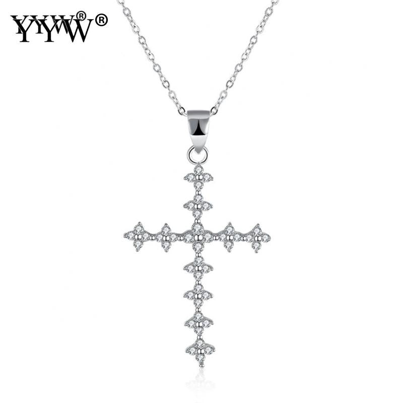 Vintage Men's Necklace Pendant for Women Rhinestone Cross With 925 Sterling Silver Long Chain Necklace Trendy Jewelry