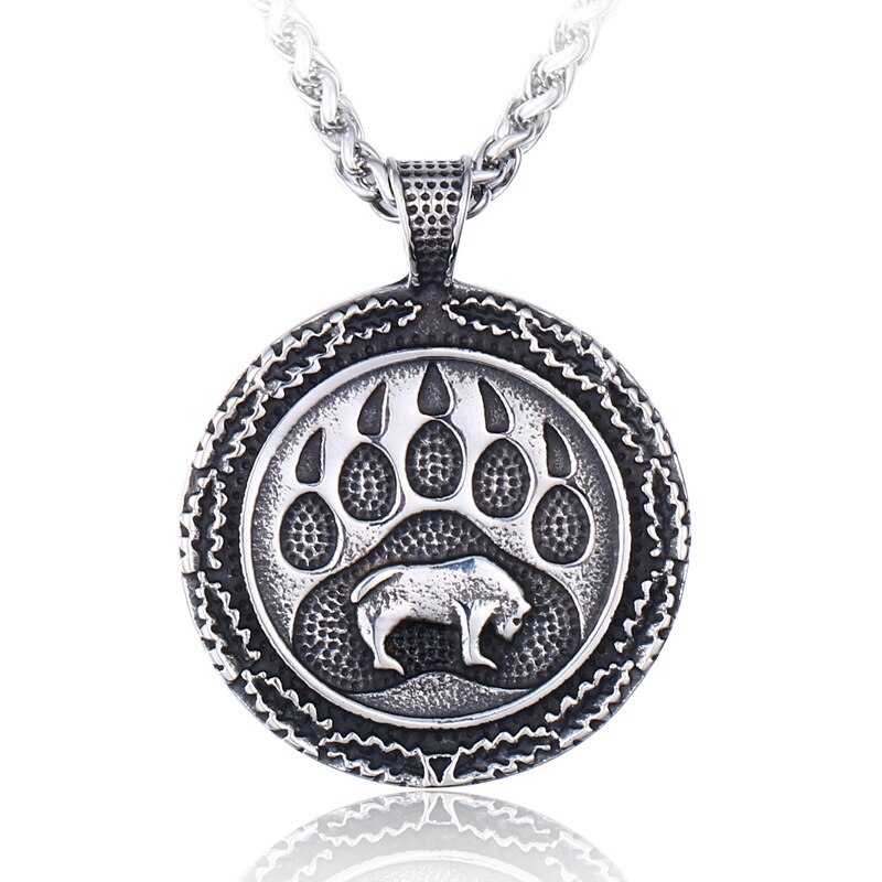 Vintage Men's Stainless steel Viking Norse Bear Paw and head Animal Pendant Necklace Party Jewelry Gifts