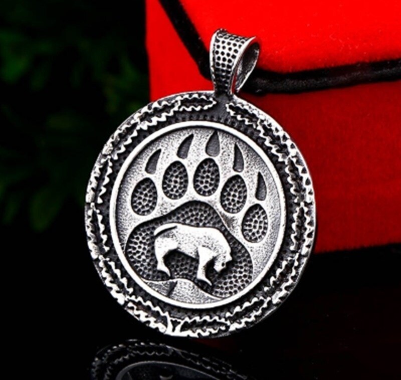 Vintage Men's Stainless steel Viking Norse Bear Paw and head Animal Pendant Necklace Party Jewelry Gifts