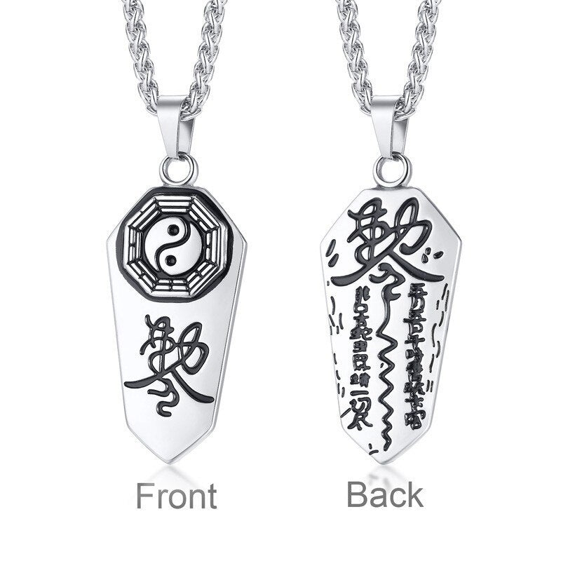 Vintage Mens Yin Yang Symbol Exorcism Necklace Stainless Steel Demon Protection Ghost Hunter Pendant Male Jewelry