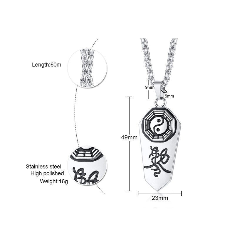 Vintage Mens Yin Yang Symbol Exorcism Necklace Stainless Steel Demon Protection Ghost Hunter Pendant Male Jewelry