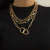Vintage Metal Hip-hop Cross Chain Round Buckle Set Neck Chain Geometric Necklace Charm Jewelry Necklace for Woman Fashion