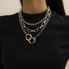Vintage Metal Hip-hop Cross Chain Round Buckle Set Neck Chain Geometric Necklace Charm Jewelry Necklace for Woman Fashion