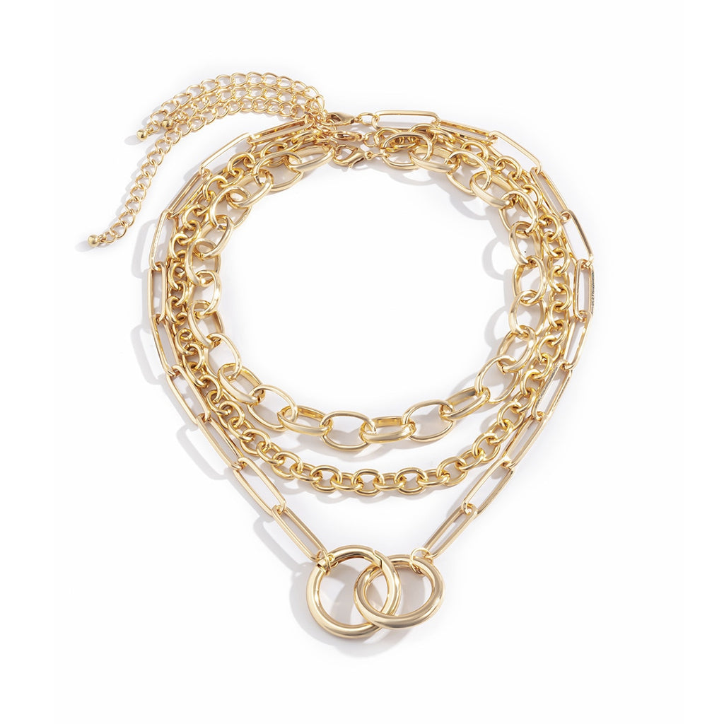 Vintage Metal Hip-hop Cross Chain Round Buckle Set Neck Chain Geometric Necklace Charm Jewelry Necklace for Woman Fashion