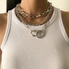 Vintage Metal Hip-hop Cross Chain Round Buckle Set Neck Chain Geometric Necklace Charm Jewelry Necklace for Woman Fashion